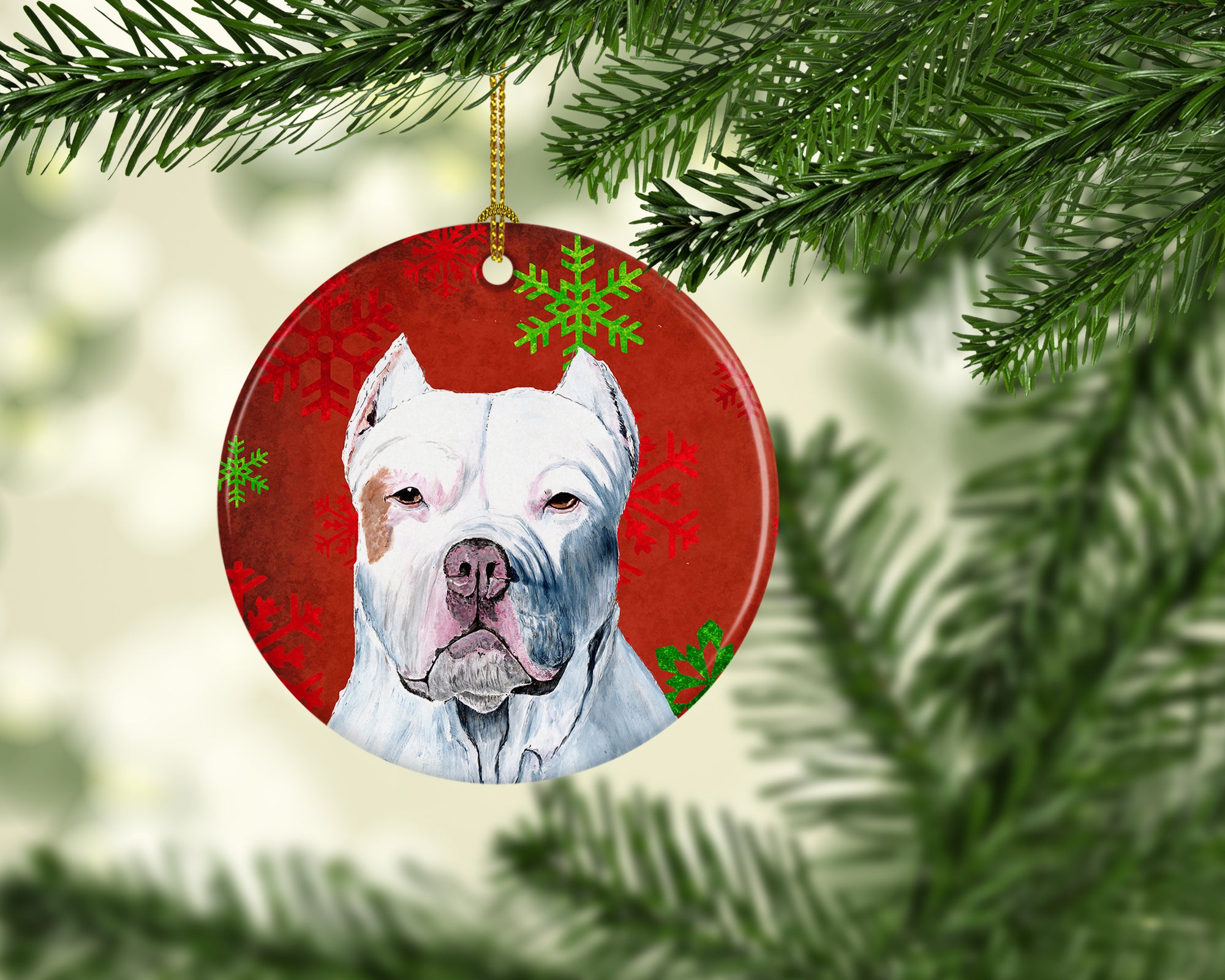 Pit Bull Red Snowflakes Holiday Christmas Ceramic Ornament SC9421 - the-store.com