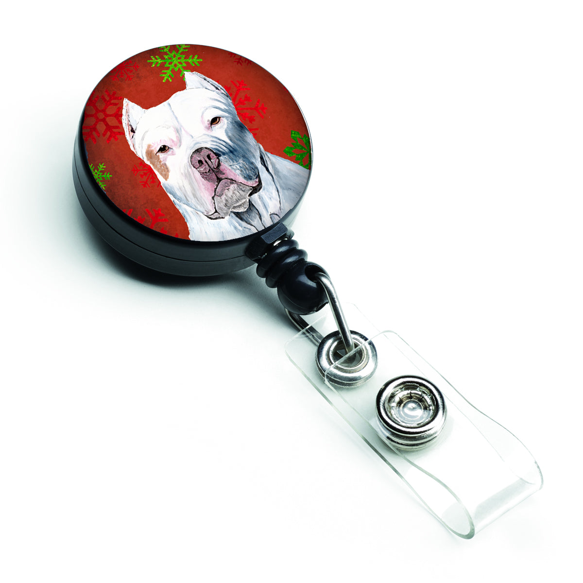 Pit Bull Red and Green Snowflakes Holiday Christmas Retractable Badge Reel SC9421BR