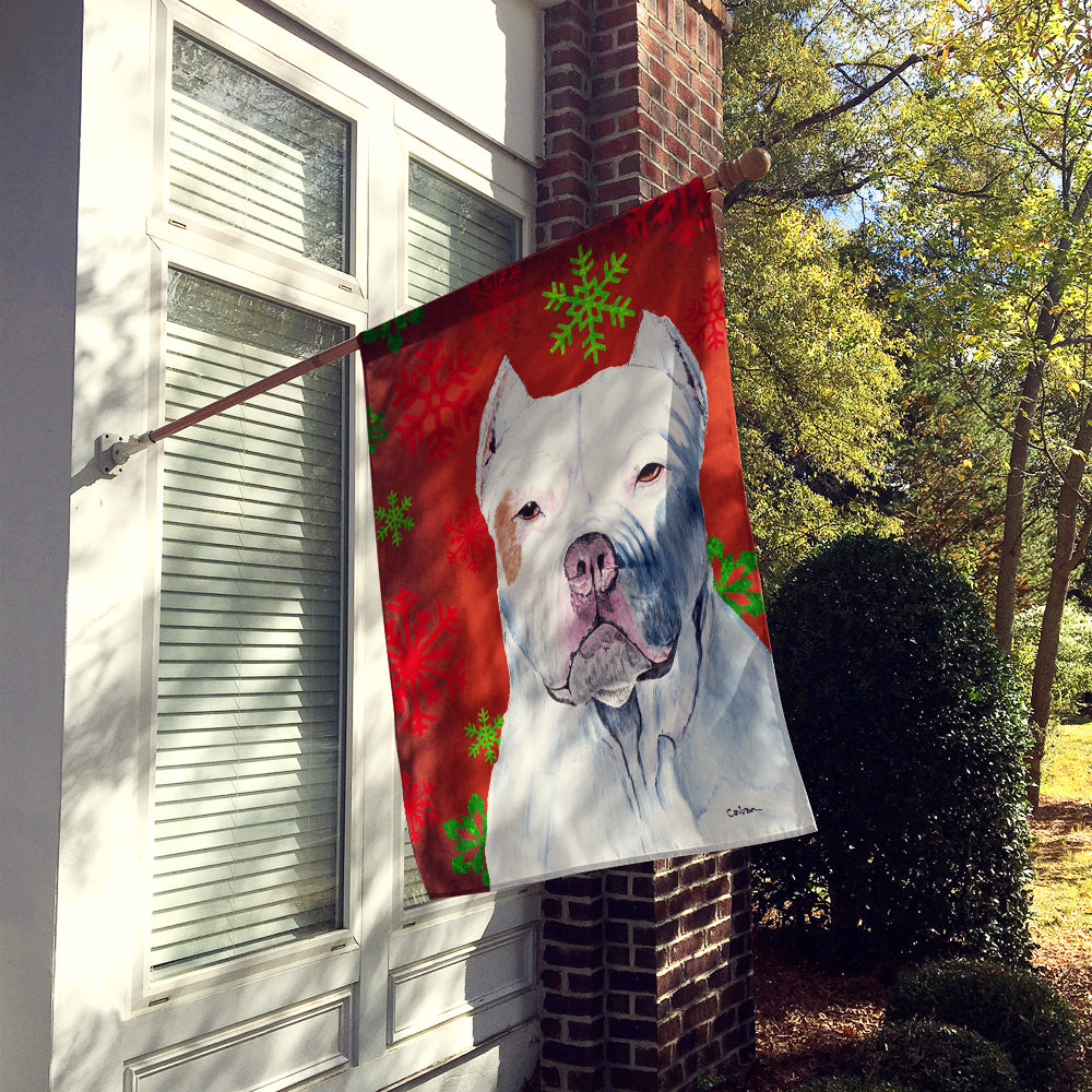 Pit Bull Red and Green Snowflakes Holiday Christmas Flag Canvas House Size