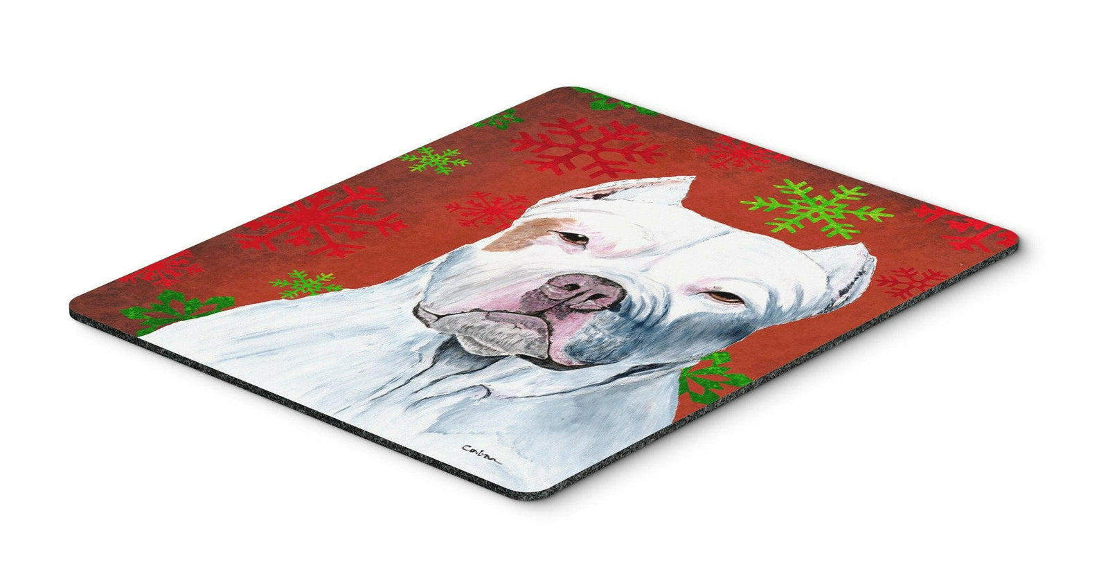 Pit Bull Red and Green Snowflakes Christmas Mouse Pad, Hot Pad or Trivet by Caroline's Treasures
