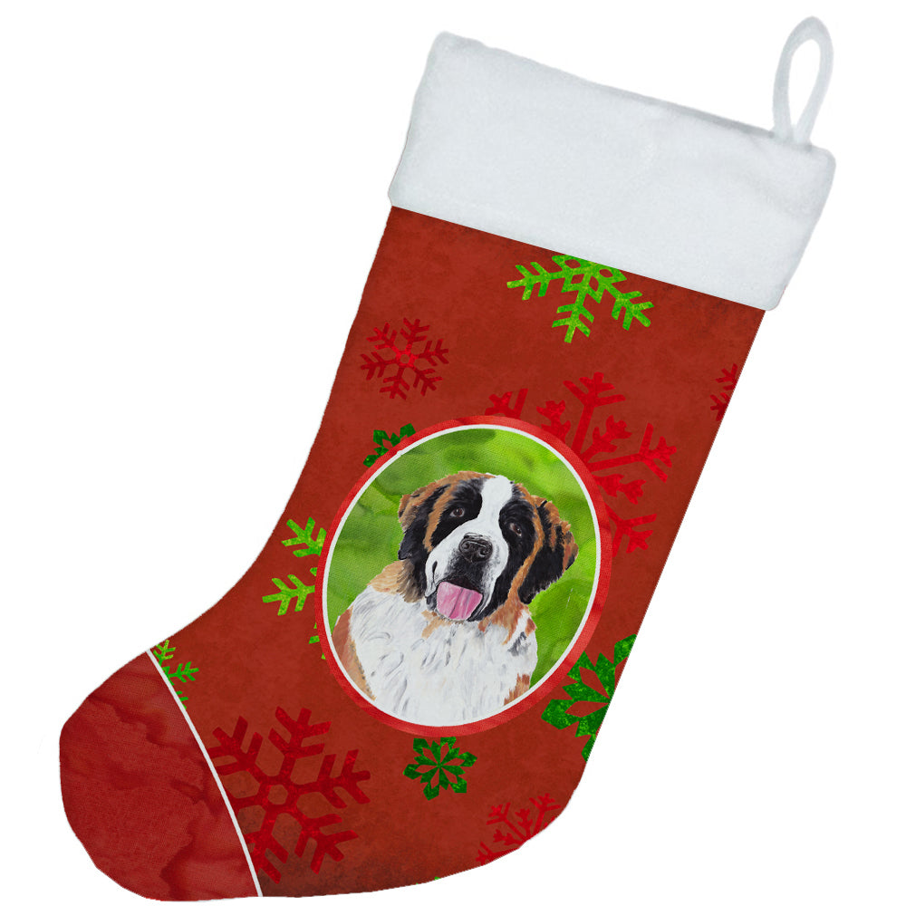 Saint Bernard Red and Green Snowflakes Holiday Christmas Stocking  the-store.com.