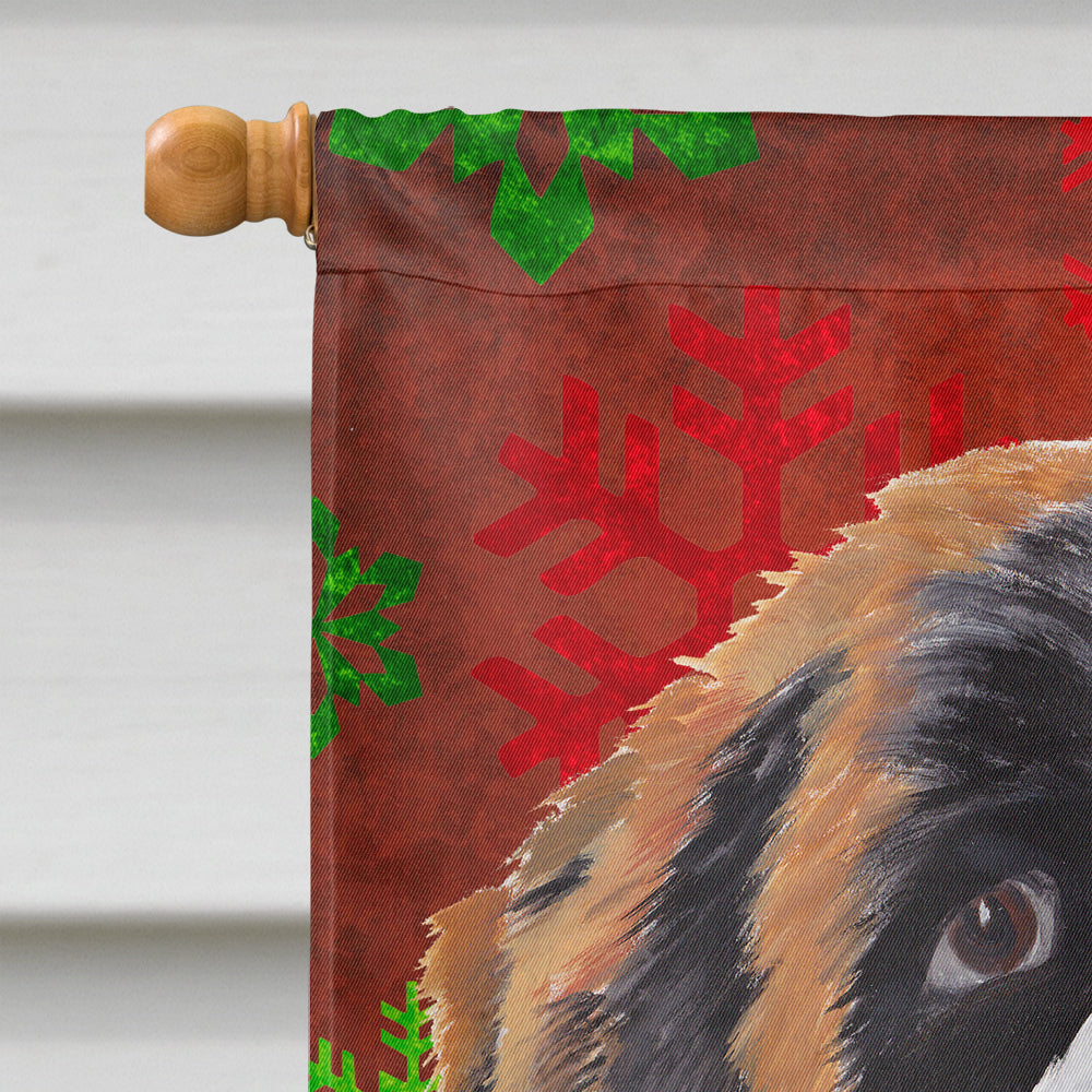 Saint Bernard Red and Green Snowflakes Holiday Christmas Flag Canvas House Size  the-store.com.