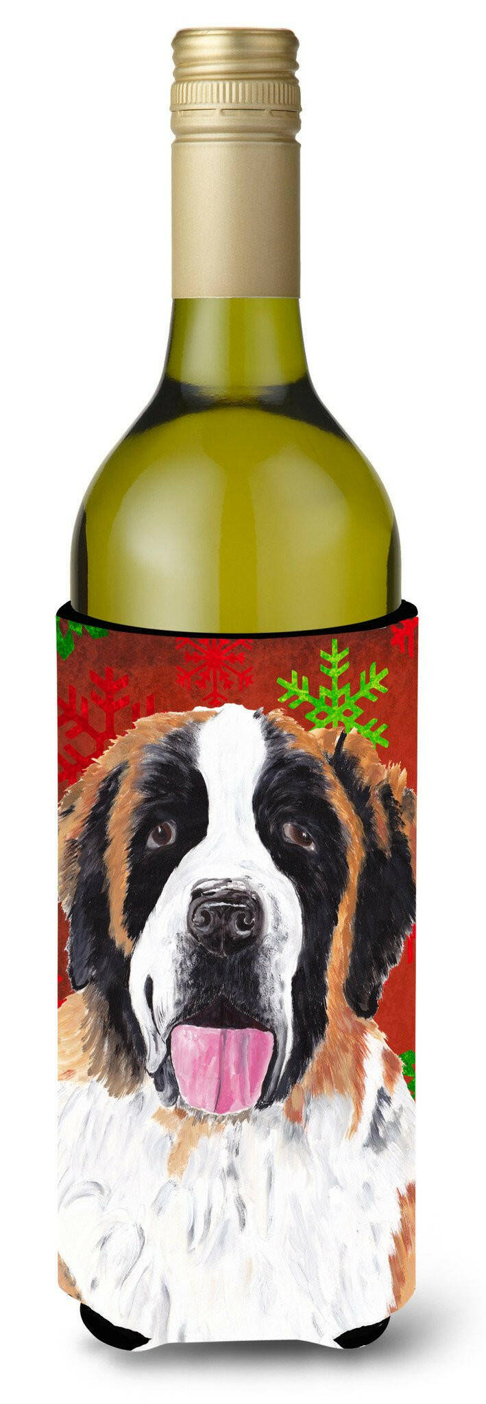 Saint Bernard Red Green Snowflake Christmas Wine Bottle Beverage Insulator Beverage Insulator Hugger by Caroline&#39;s Treasures