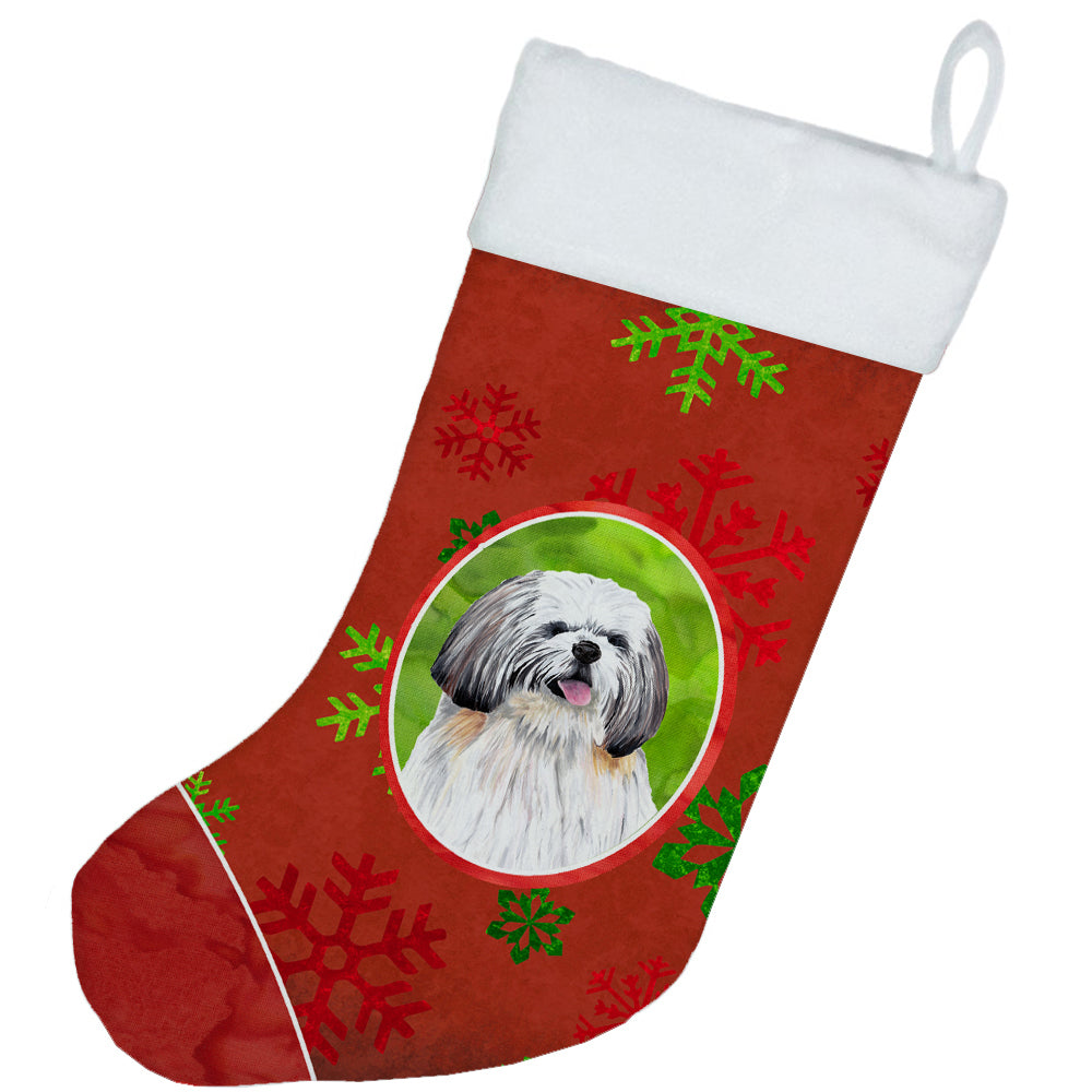 Shih Tzu Red and Green Snowflakes Holiday Christmas Christmas Stocking SC9423  the-store.com.