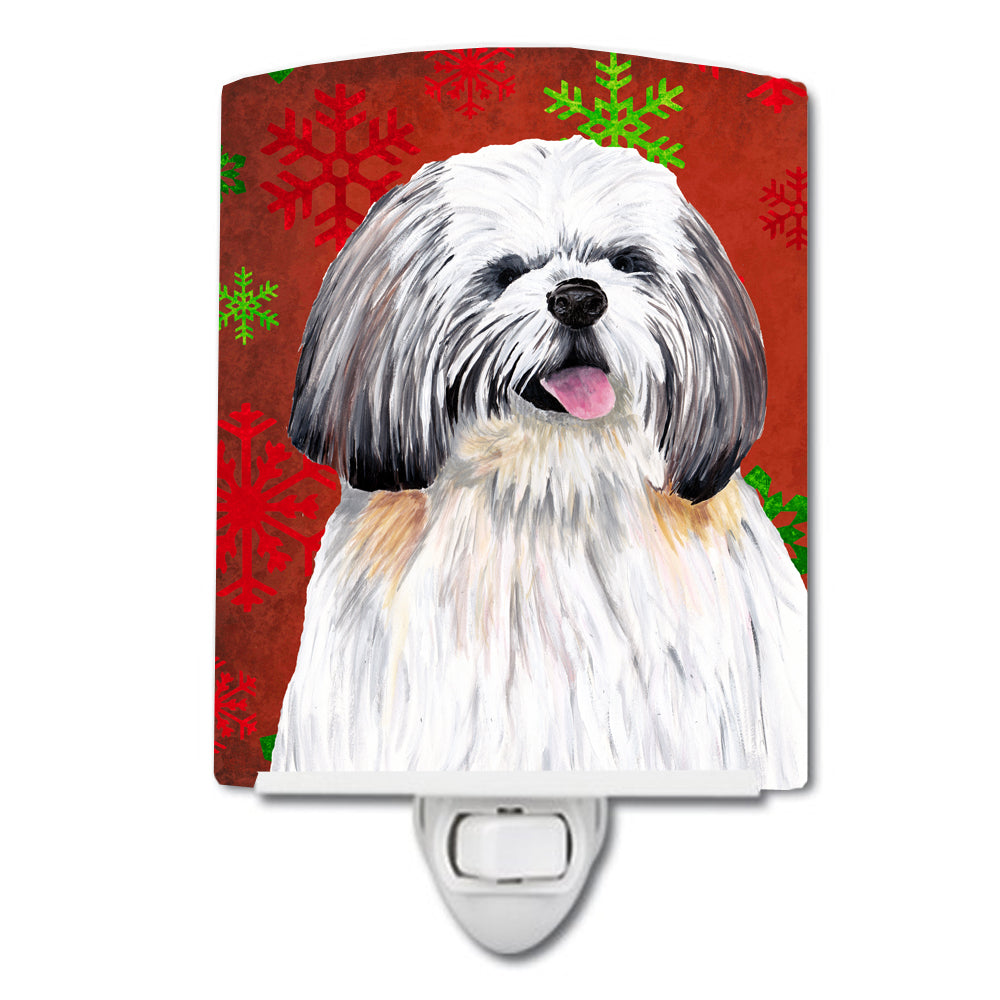 Shih Tzu Red and Green Snowflakes Holiday Christmas Ceramic Night Light SC9423CNL - the-store.com