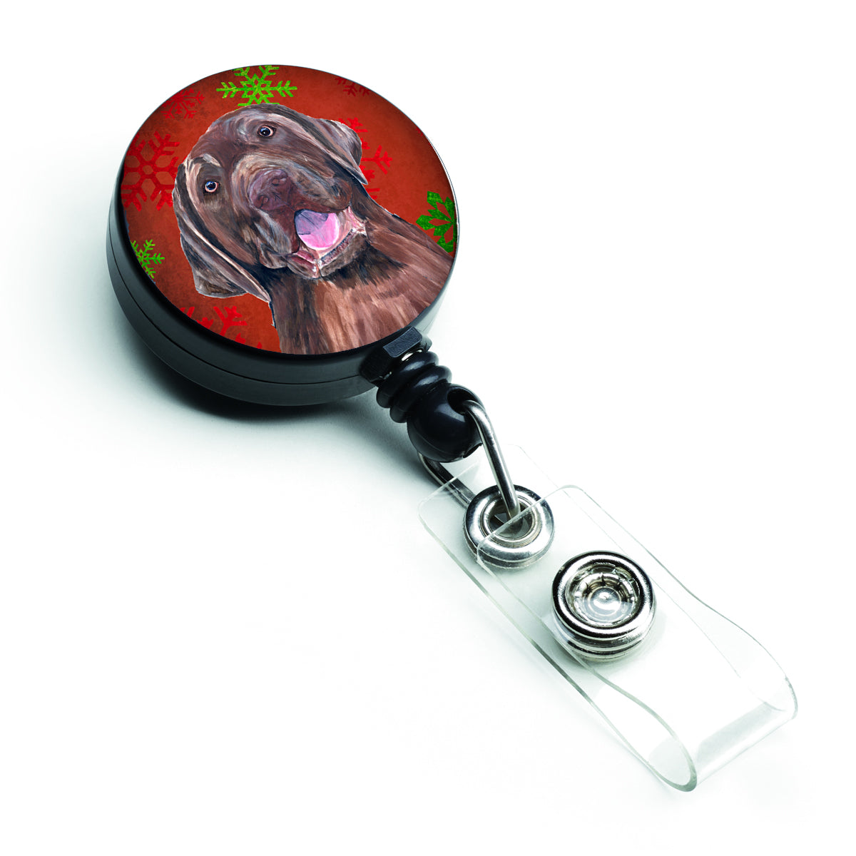 Labrador Red and Green Snowflakes Holiday Christmas Retractable Badge Reel SC9424BR