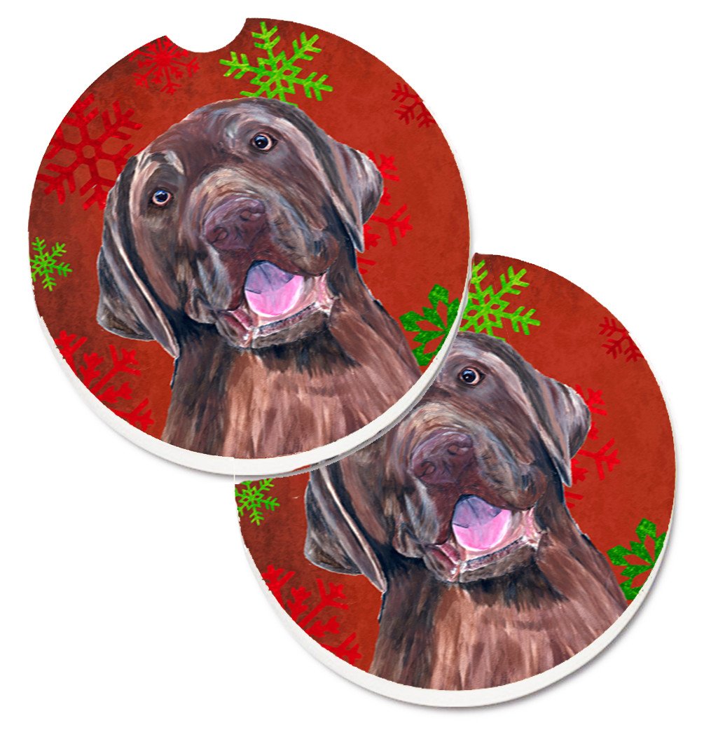 Labrador Red and Green Snowflakes Holiday Christmas Set of 2 Cup Holder Car Coasters SC9424CARC by Caroline&#39;s Treasures