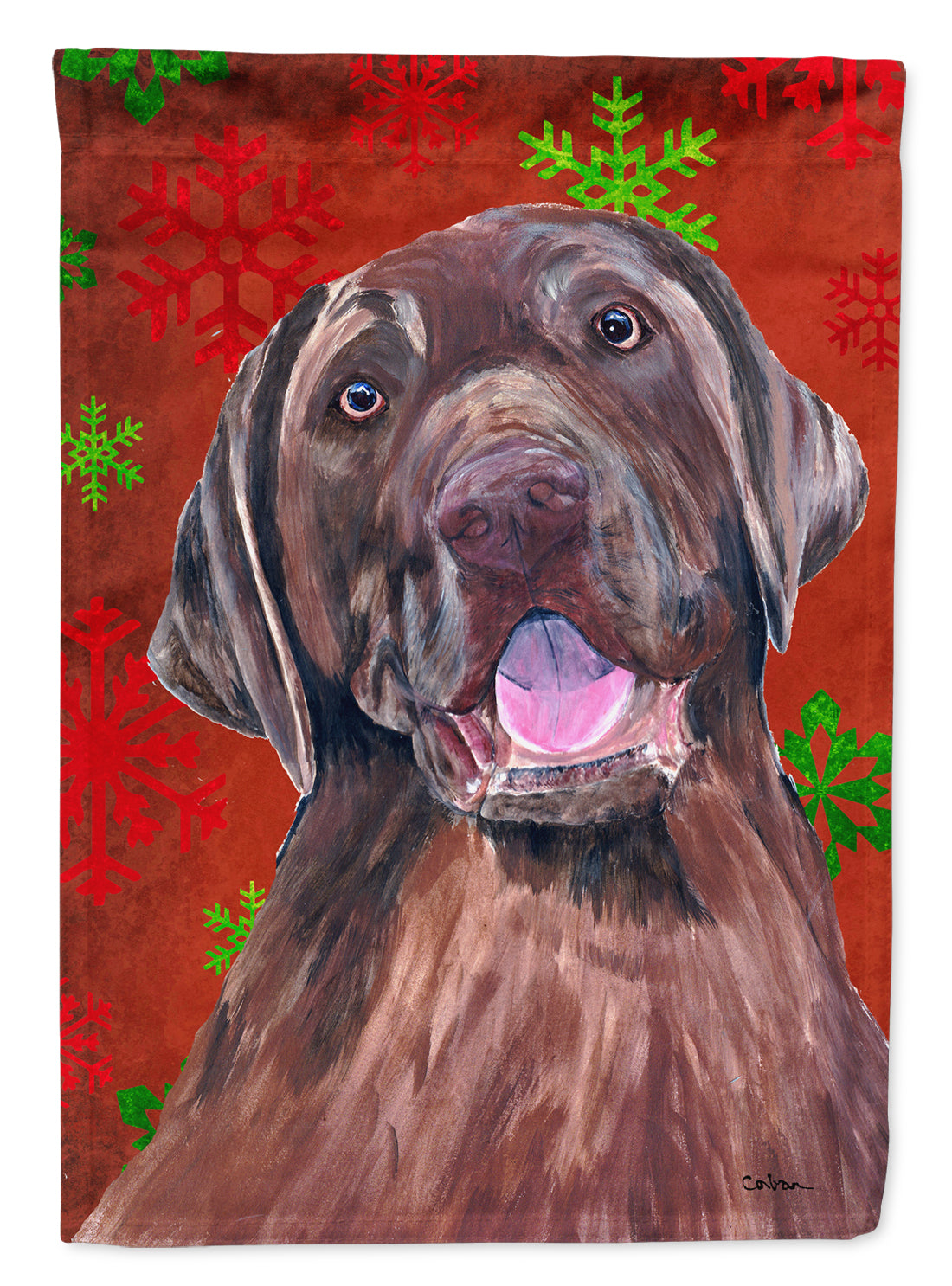 Labrador Red Green Snowflake Holiday Christmas Flag Canvas House Size  the-store.com.