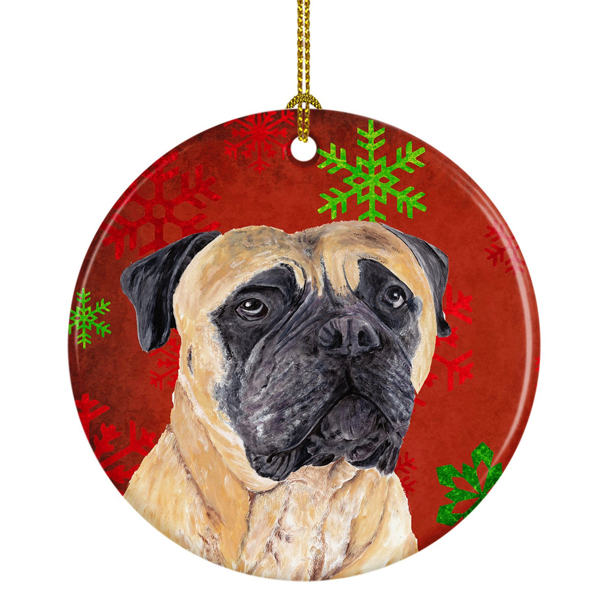 Mastiff Red Snowflakes Holiday Christmas Ceramic Ornament SC9425 by Caroline&#39;s Treasures