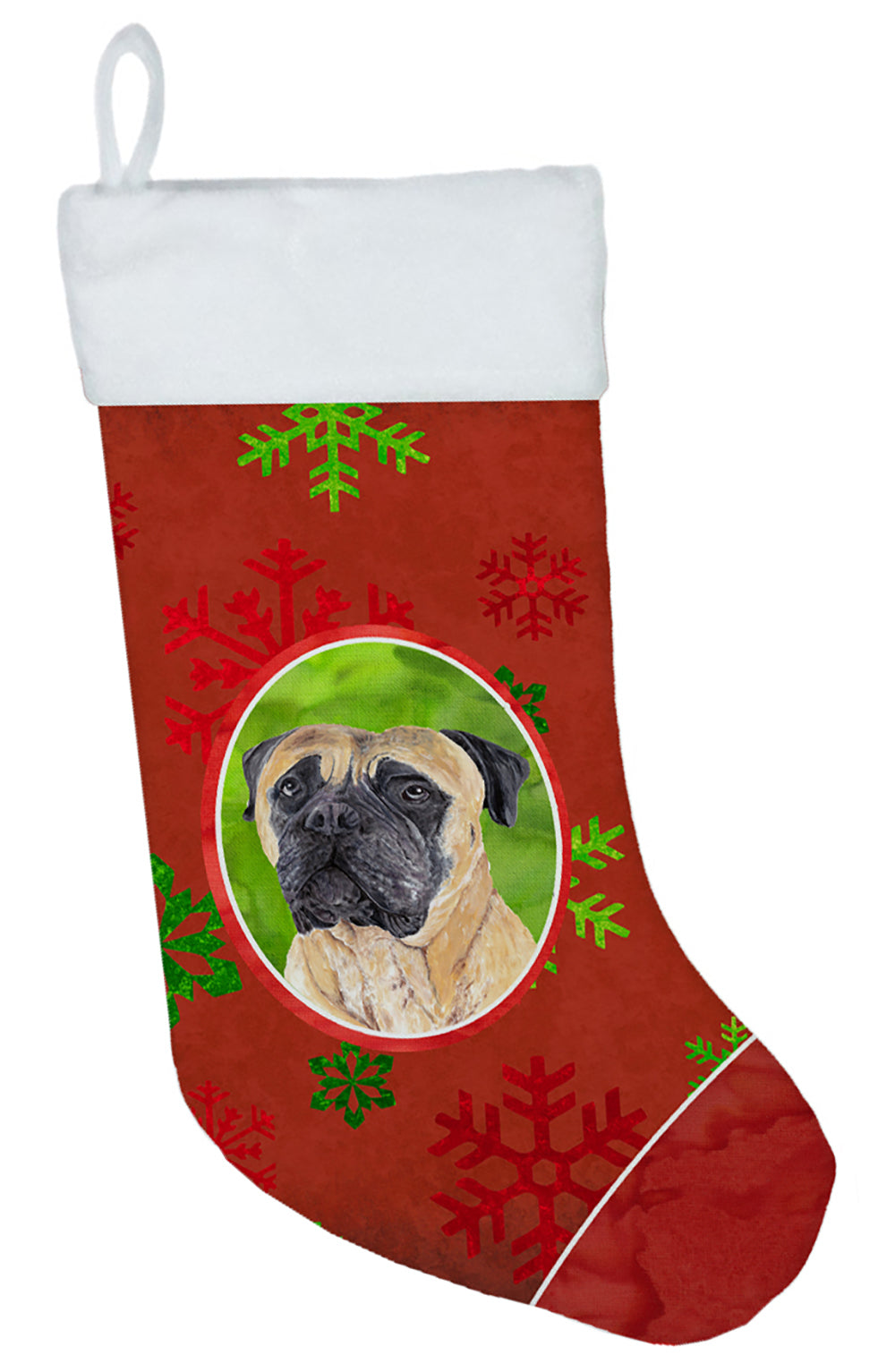 Mastiff Red and Green Snowflakes Holiday Christmas Christmas Stocking SC9425  the-store.com.