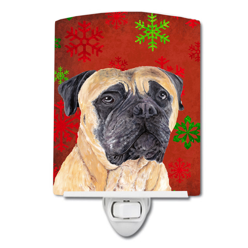 Mastiff Red and Green Snowflakes Holiday Christmas Ceramic Night Light SC9425CNL - the-store.com