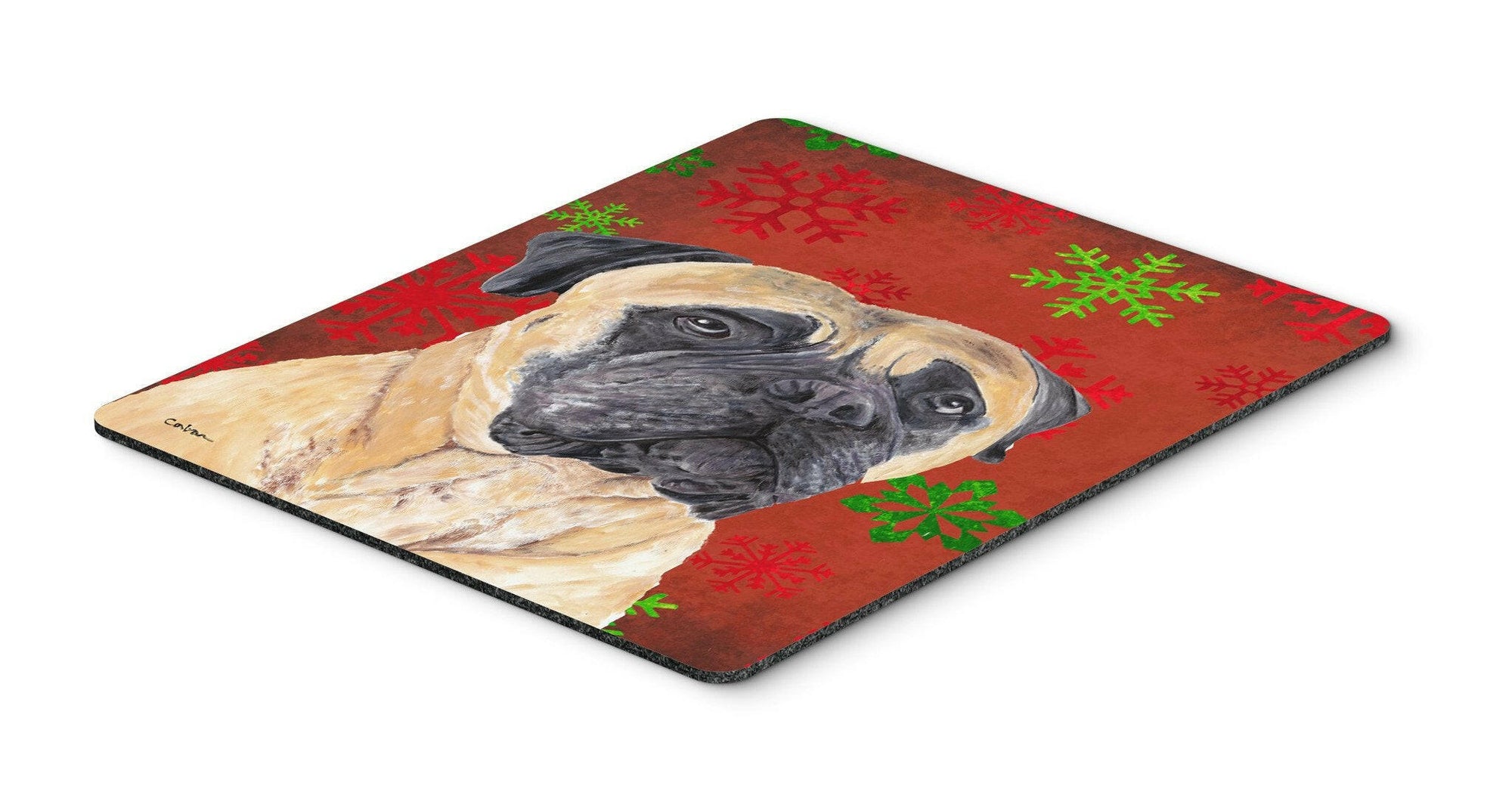 Mastiff Red and Green Snowflakes Holiday Christmas Mouse Pad, Hot Pad or Trivet by Caroline's Treasures