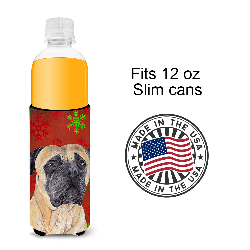 Mastiff Red and Green Snowflakes Holiday Christmas Ultra Beverage Insulators for slim cans SC9425MUK.