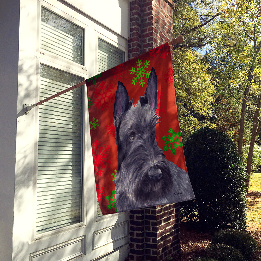 Scottish Terrier Red  Green Snowflakes Holiday Christmas Flag Canvas House Size  the-store.com.
