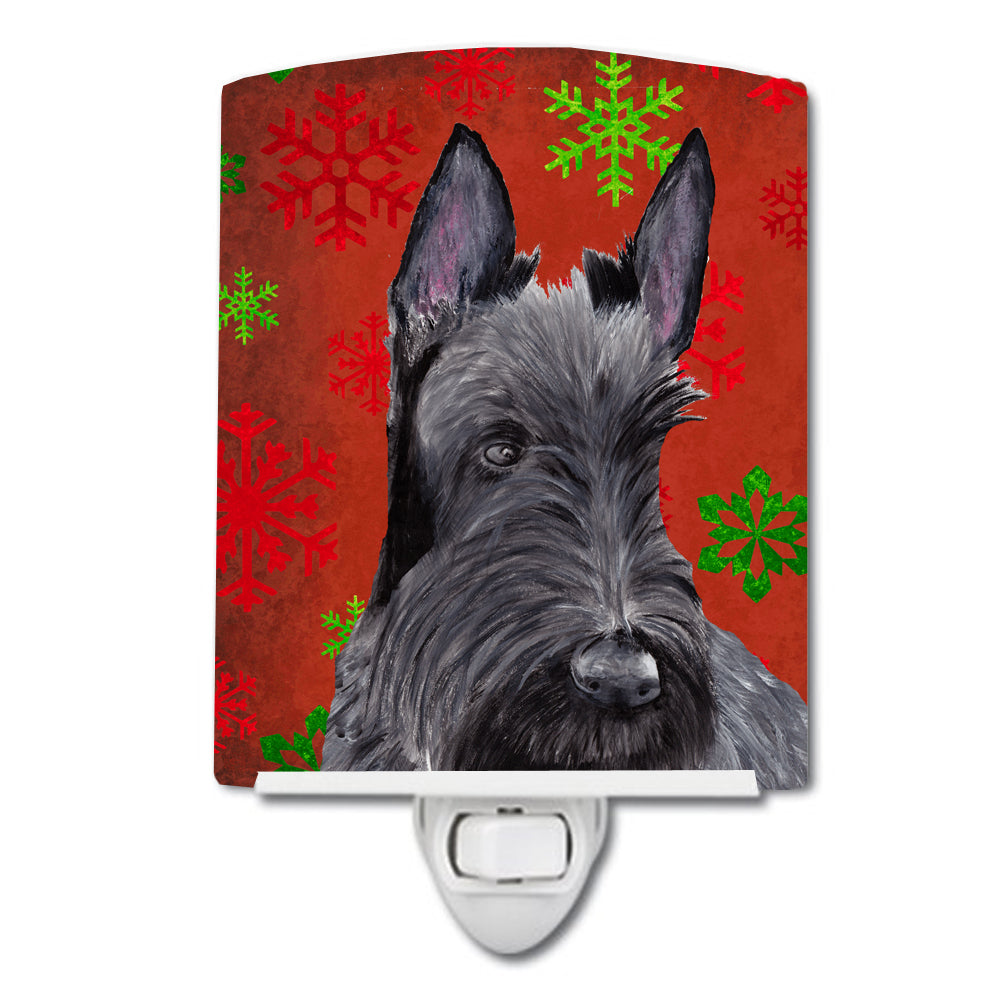 Scottish Terrier Red and Green Snowflakes Holiday Christmas Ceramic Night Light SC9426CNL - the-store.com
