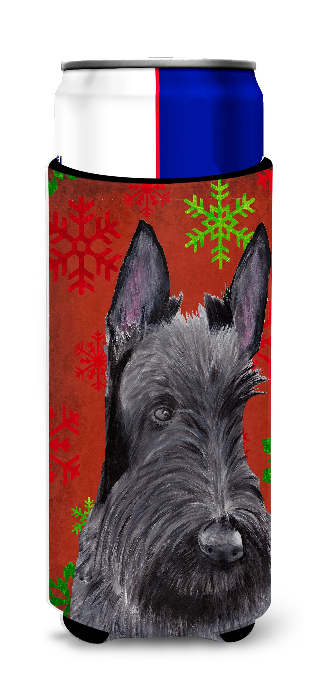 Scottish Terrier Red and Green Snowflakes Holiday Christmas Ultra Beverage Insulators for slim cans SC9426MUK