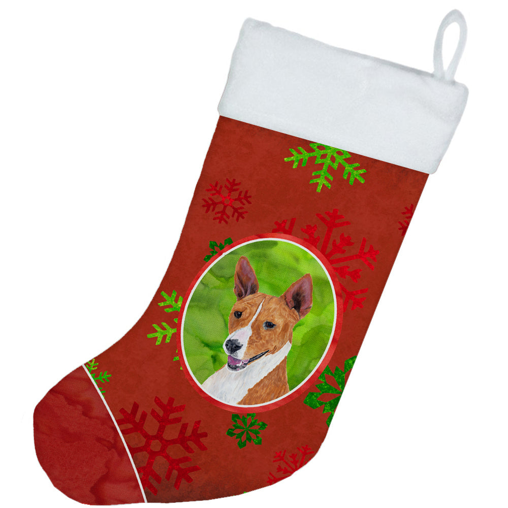 Basenji Red and Green Snowflakes Holiday Christmas Christmas Stocking SC9427  the-store.com.