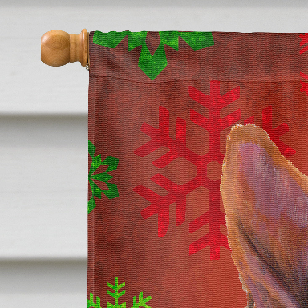 Basenji Red and Green Snowflakes Holiday Christmas Flag Canvas House Size