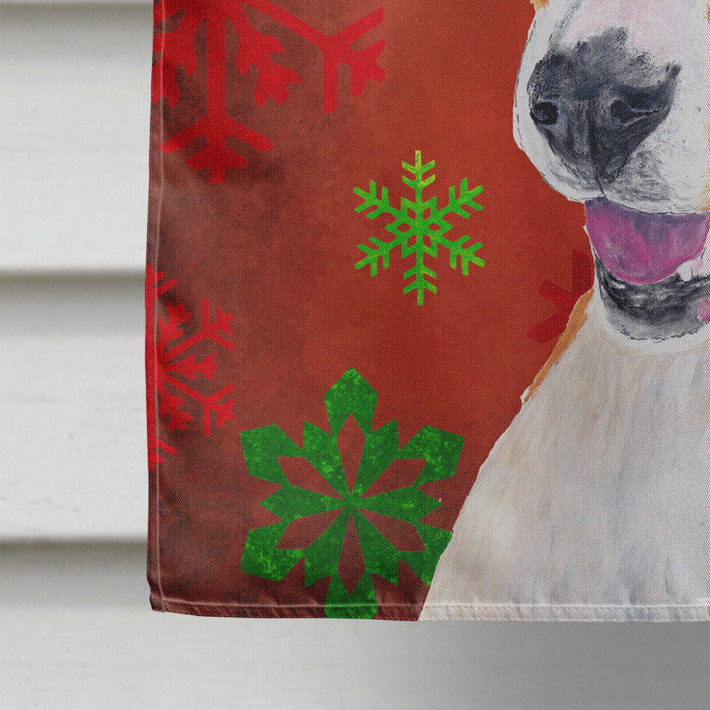 Basenji Red and Green Snowflakes Holiday Christmas Flag Canvas House Size  the-store.com.