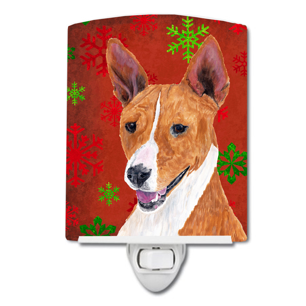 Basenji Red and Green Snowflakes Holiday Christmas Ceramic Night Light SC9427CNL - the-store.com