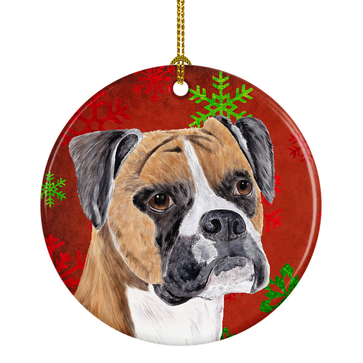 Boxer Red Snowflakes Holiday Christmas Ceramic Ornament SC9430 - the-store.com