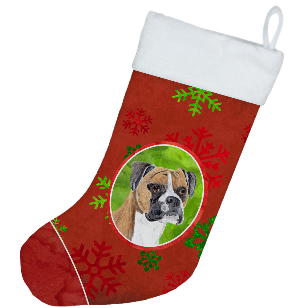 Boxer Red and Green Snowflakes Holiday Christmas Christmas Stocking SC9430  the-store.com.
