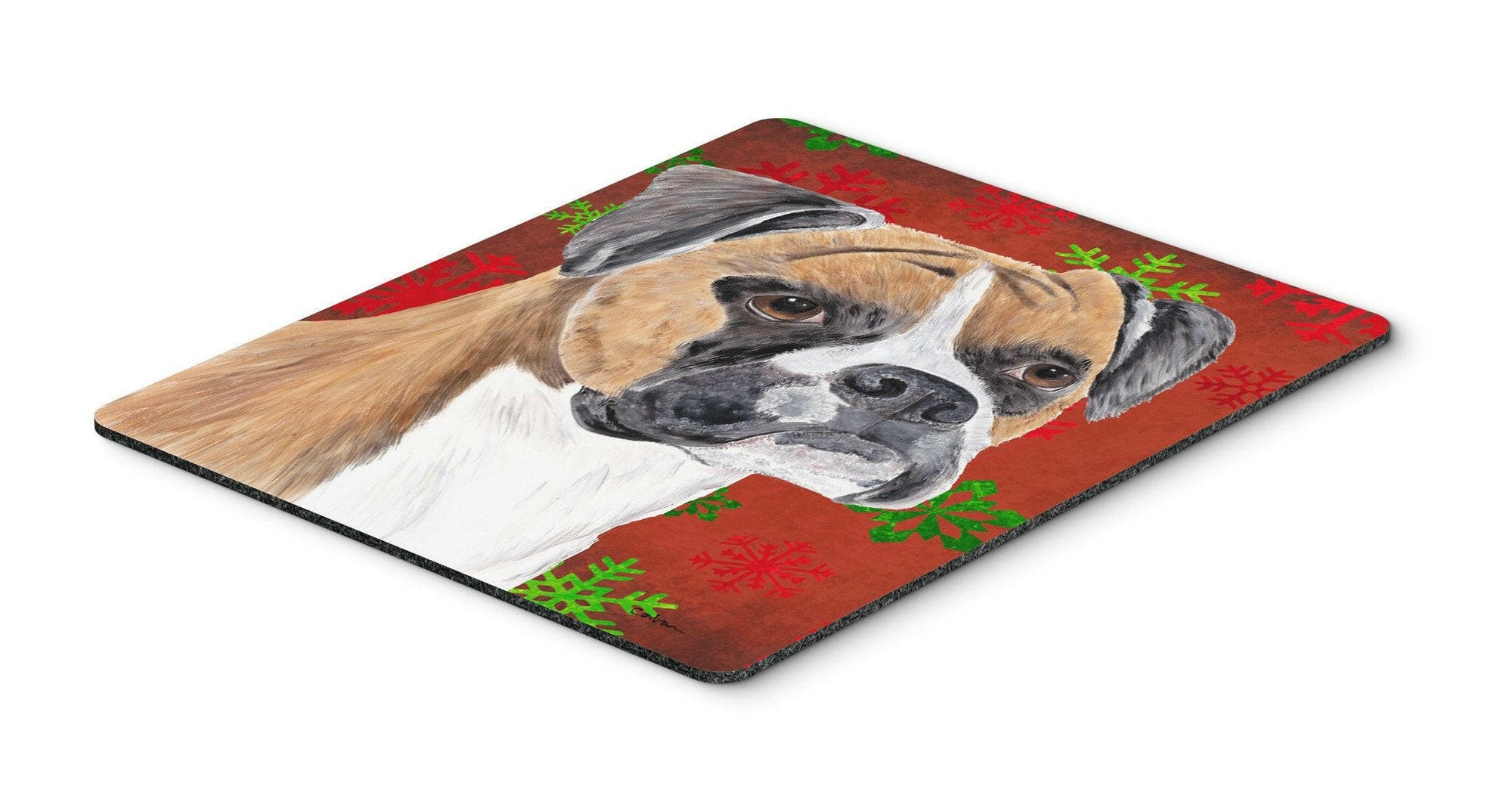 Boxer Red and Green Snowflakes Holiday Christmas Mouse Pad, Hot Pad or Trivet by Caroline's Treasures