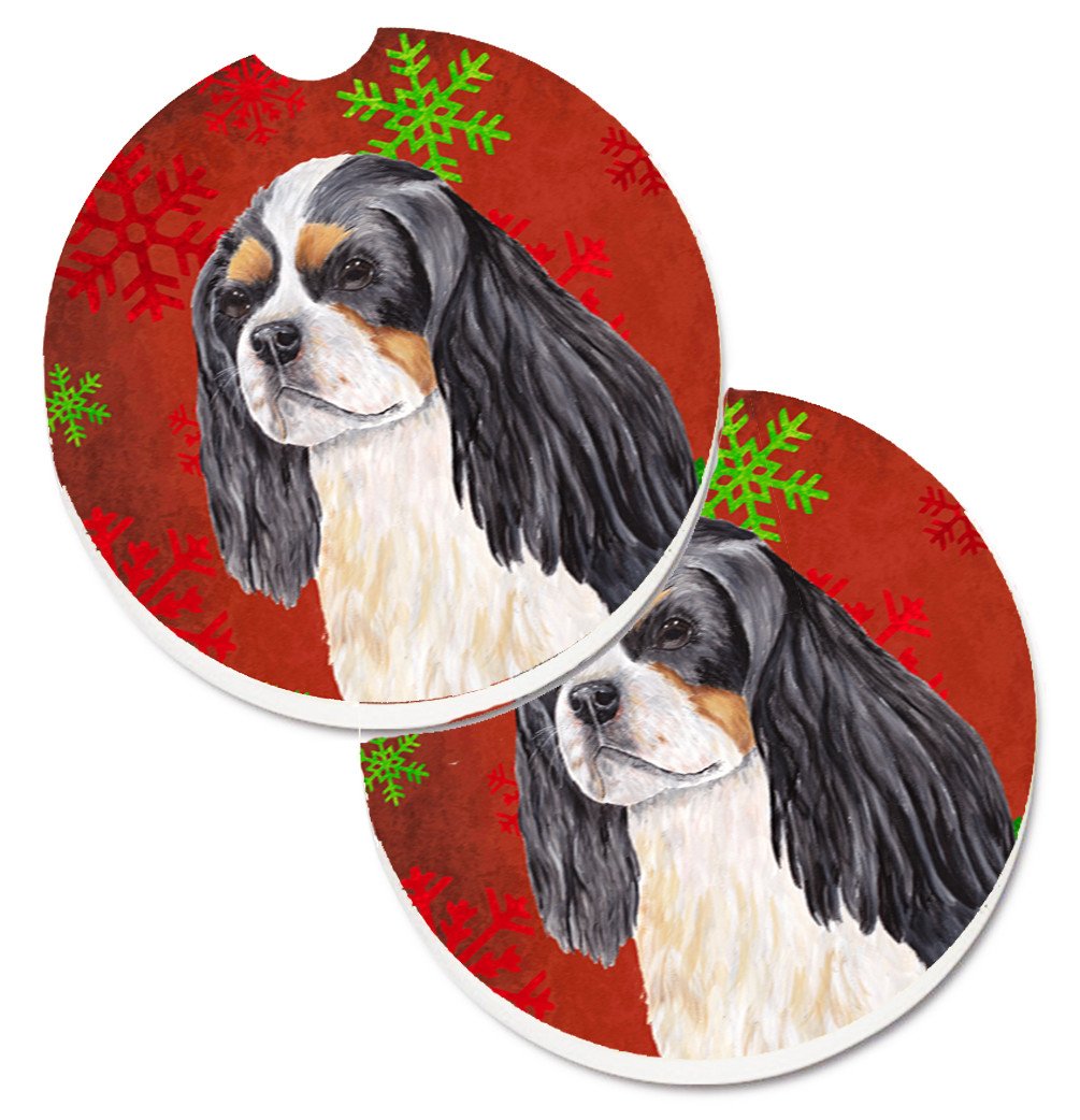 Cavalier Spaniel Red and Green Snowflakes Holiday Christmas Set of 2 Cup Holder Car Coasters SC9431CARC by Caroline&#39;s Treasures