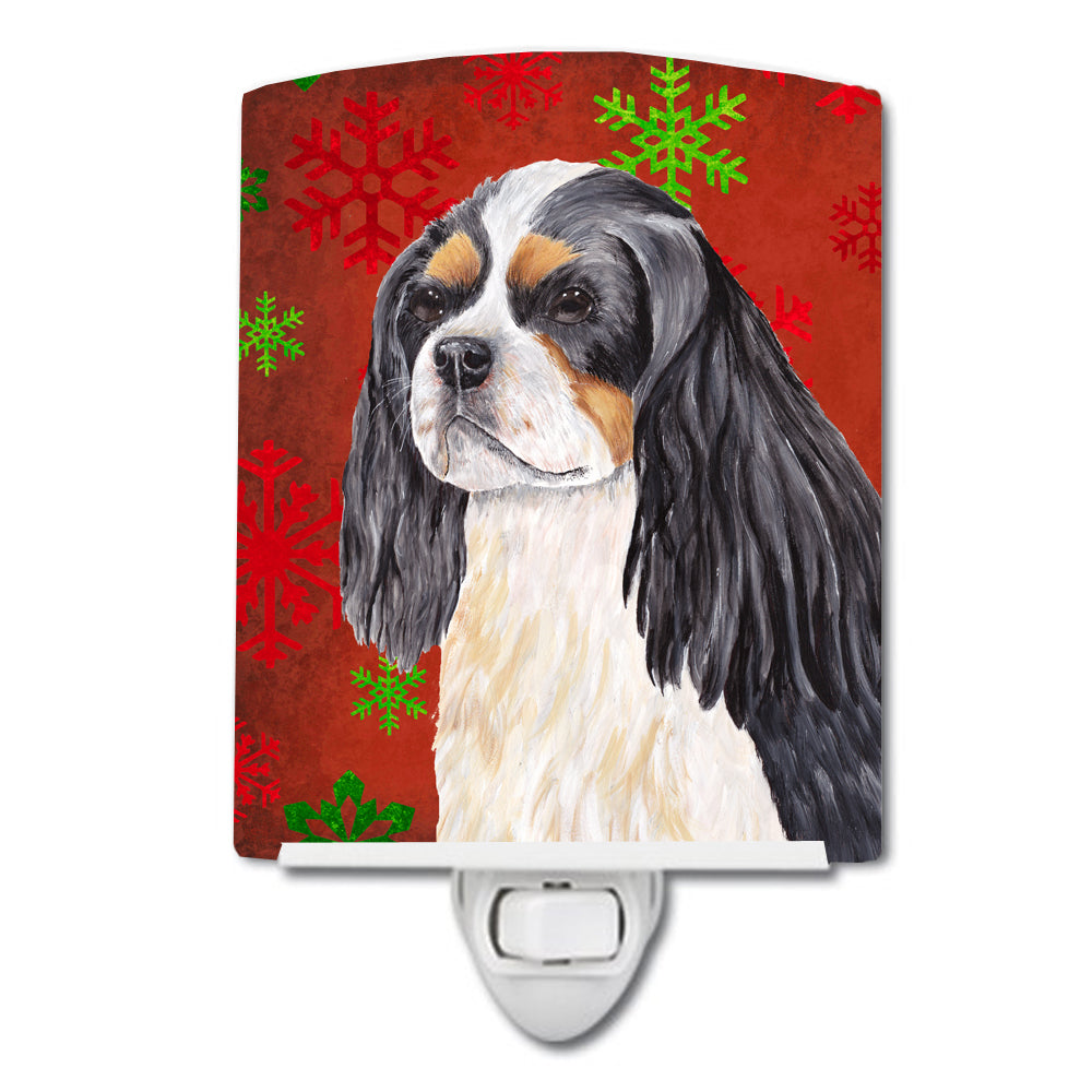 Cavalier Spaniel Red and Green Snowflakes Holiday Christmas Ceramic Night Light SC9431CNL - the-store.com
