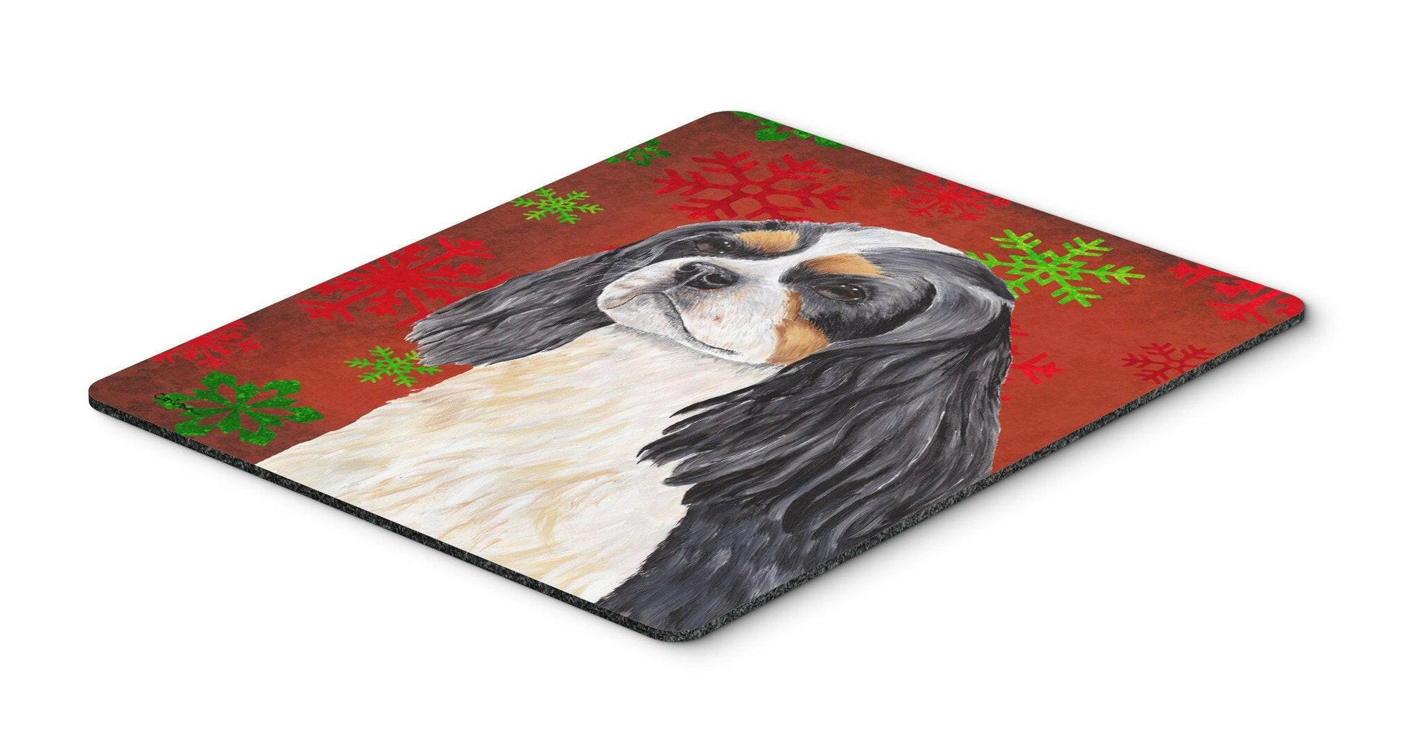 Cavalier Spaniel Red and Green Snowflakes Christmas Mouse Pad, Hot Pad Trivet by Caroline's Treasures