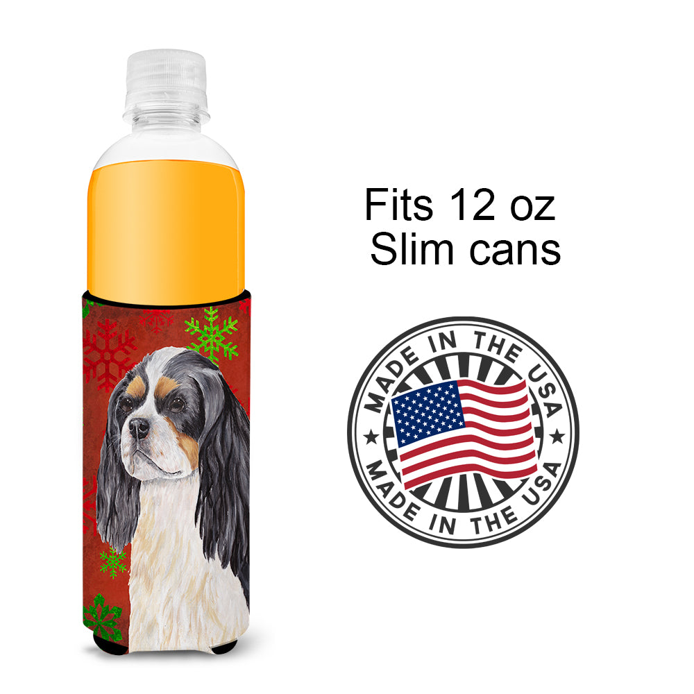 Cavalier Spaniel Red and Green Snowflakes Holiday Christmas Ultra Beverage Insulators for slim cans SC9431MUK.