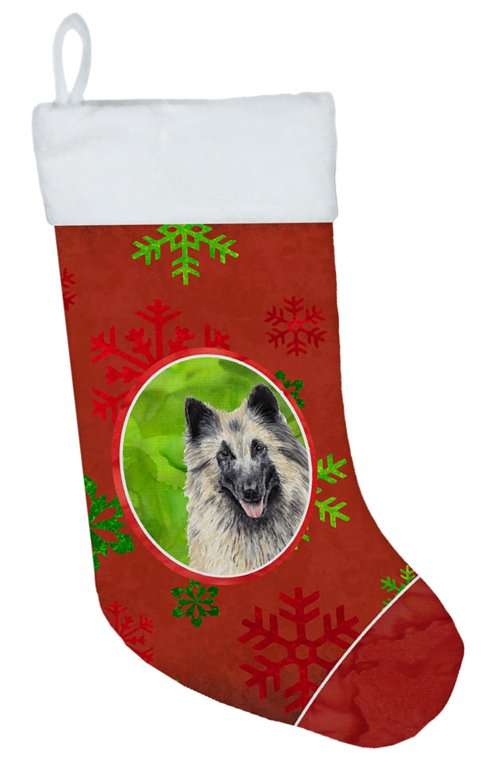 Belgian Tervuren Red and Green Snowflakes Holiday  Christmas Stocking SC9432