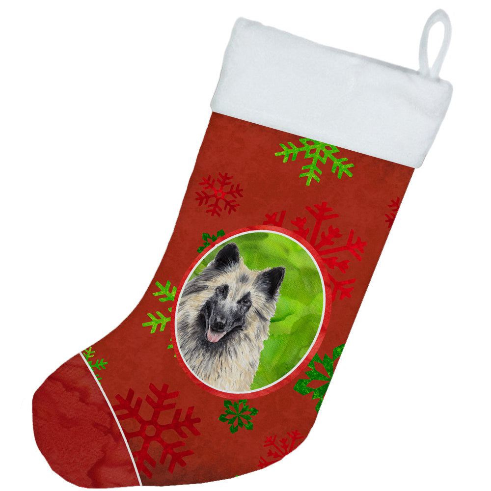 Belgian Tervuren Red and Green Snowflakes Holiday  Christmas Stocking SC9432