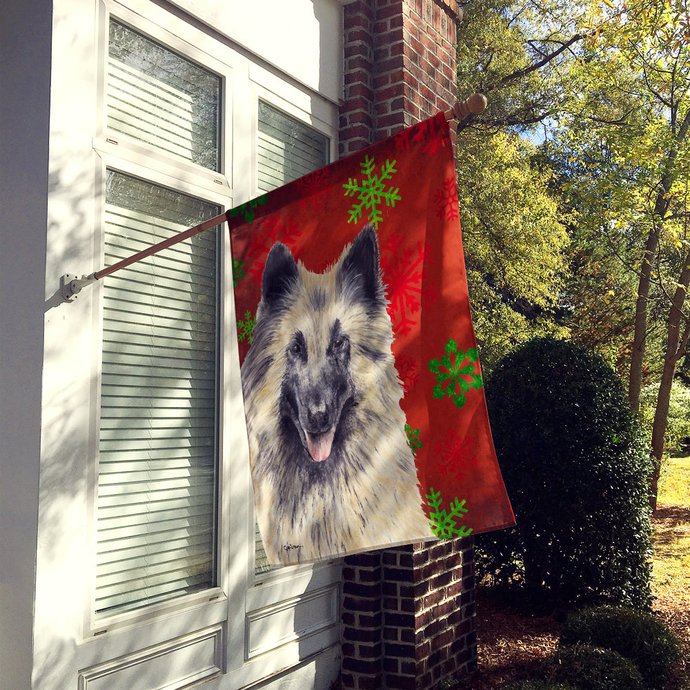 Belgian Tervuren Red  Green Snowflakes Holiday Christmas Flag Canvas House Size  the-store.com.