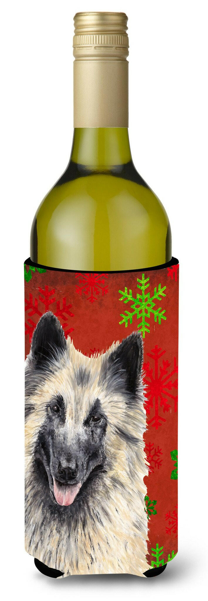 Belgian Tervuren  Snowflakes Holiday Christmas Wine Bottle Beverage Insulator Beverage Insulator Hugger by Caroline&#39;s Treasures