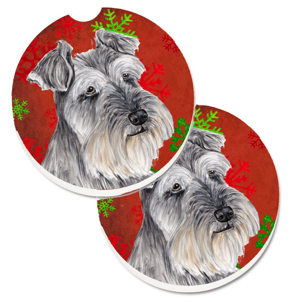Schnauzer Red and Green Snowflakes Holiday Christmas Set of 2 Cup Holder Car Coasters SC9433CARC by Caroline&#39;s Treasures