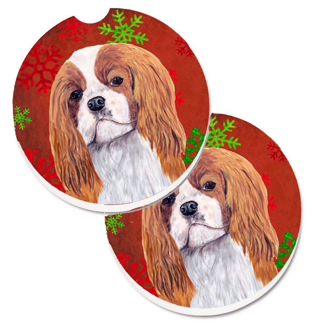 Cavalier Spaniel Red and Green Snowflakes Holiday Christmas Set of 2 Cup Holder Car Coasters SC9434CARC by Caroline&#39;s Treasures