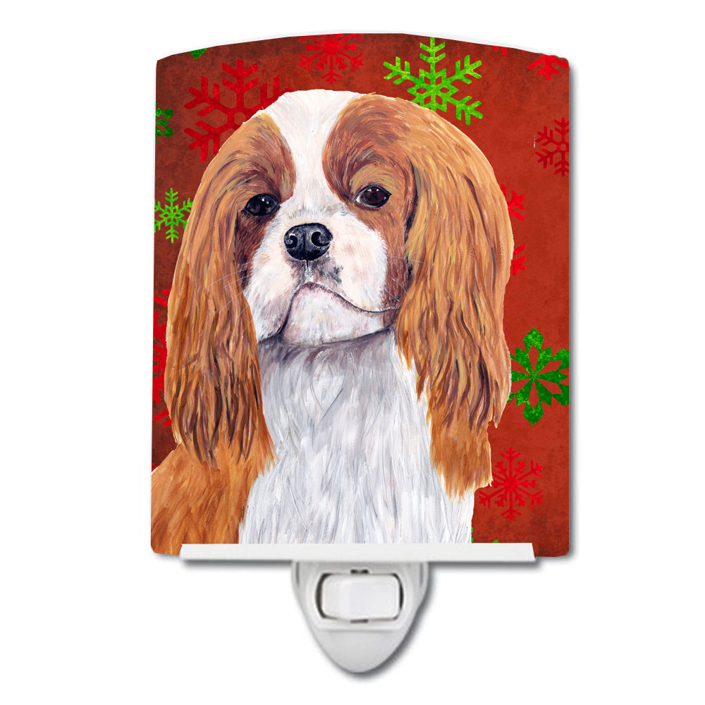 Cavalier Spaniel Red and Green Snowflakes Holiday Christmas Ceramic Night Light SC9434CNL - the-store.com