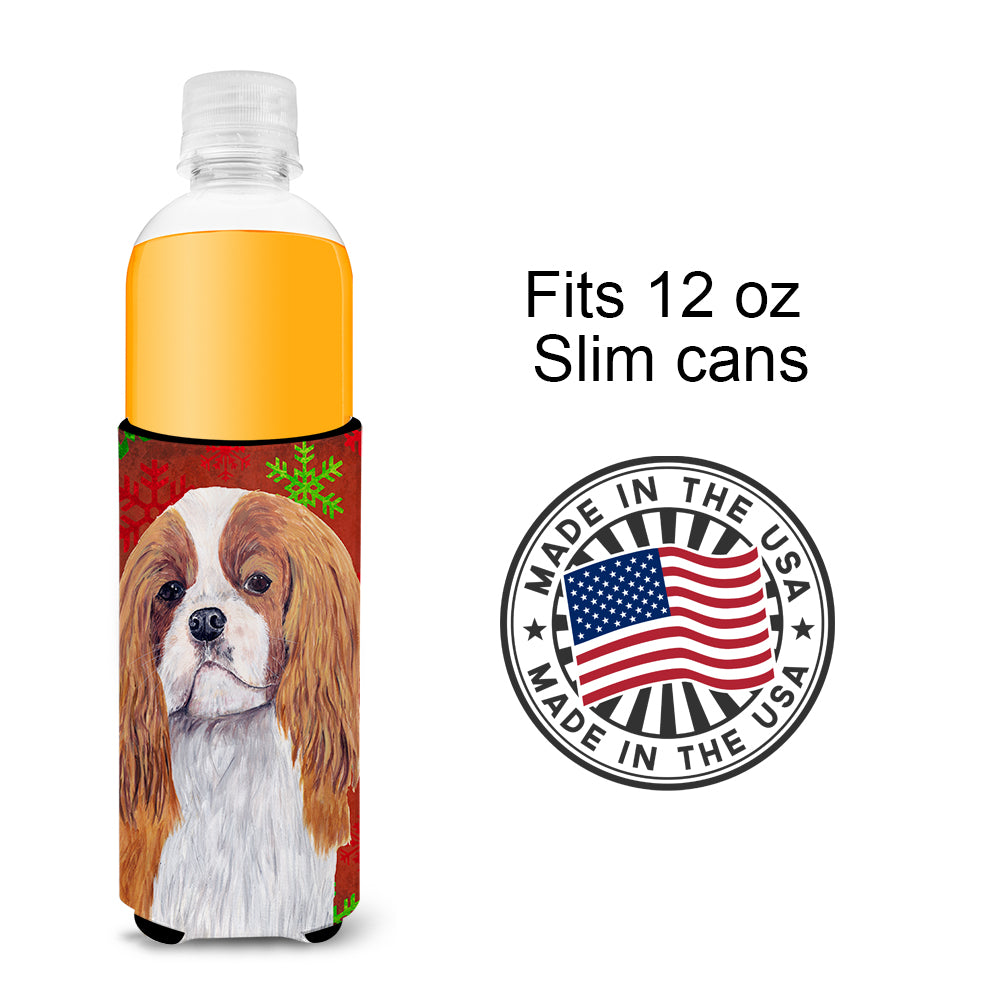 Cavalier Spaniel Red and Green Snowflakes Holiday Christmas Ultra Beverage Insulators for slim cans SC9434MUK