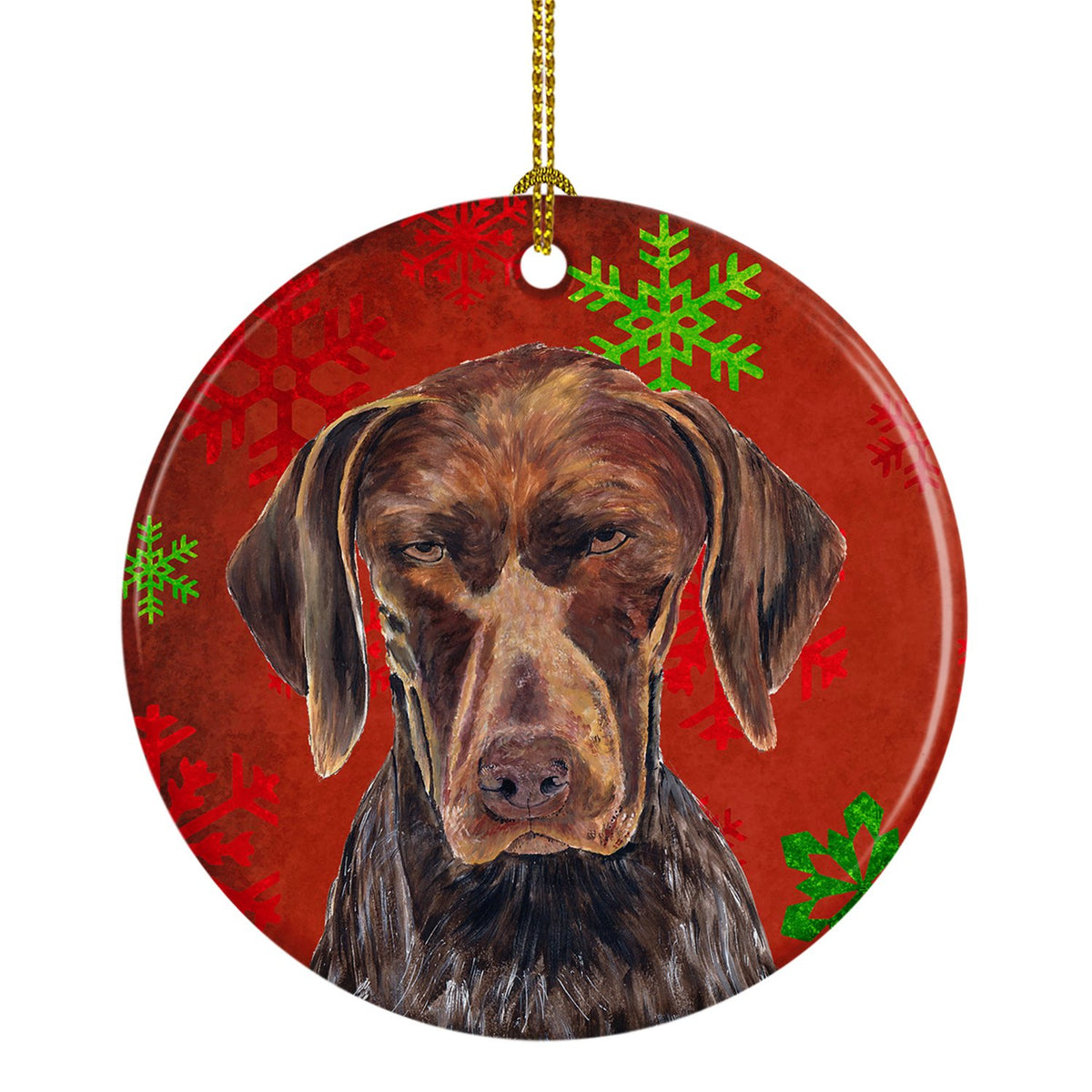 German Shorthaired Pointer Red Snowflakes Holiday Christmas Ceramic Ornament by Caroline&#39;s Treasures