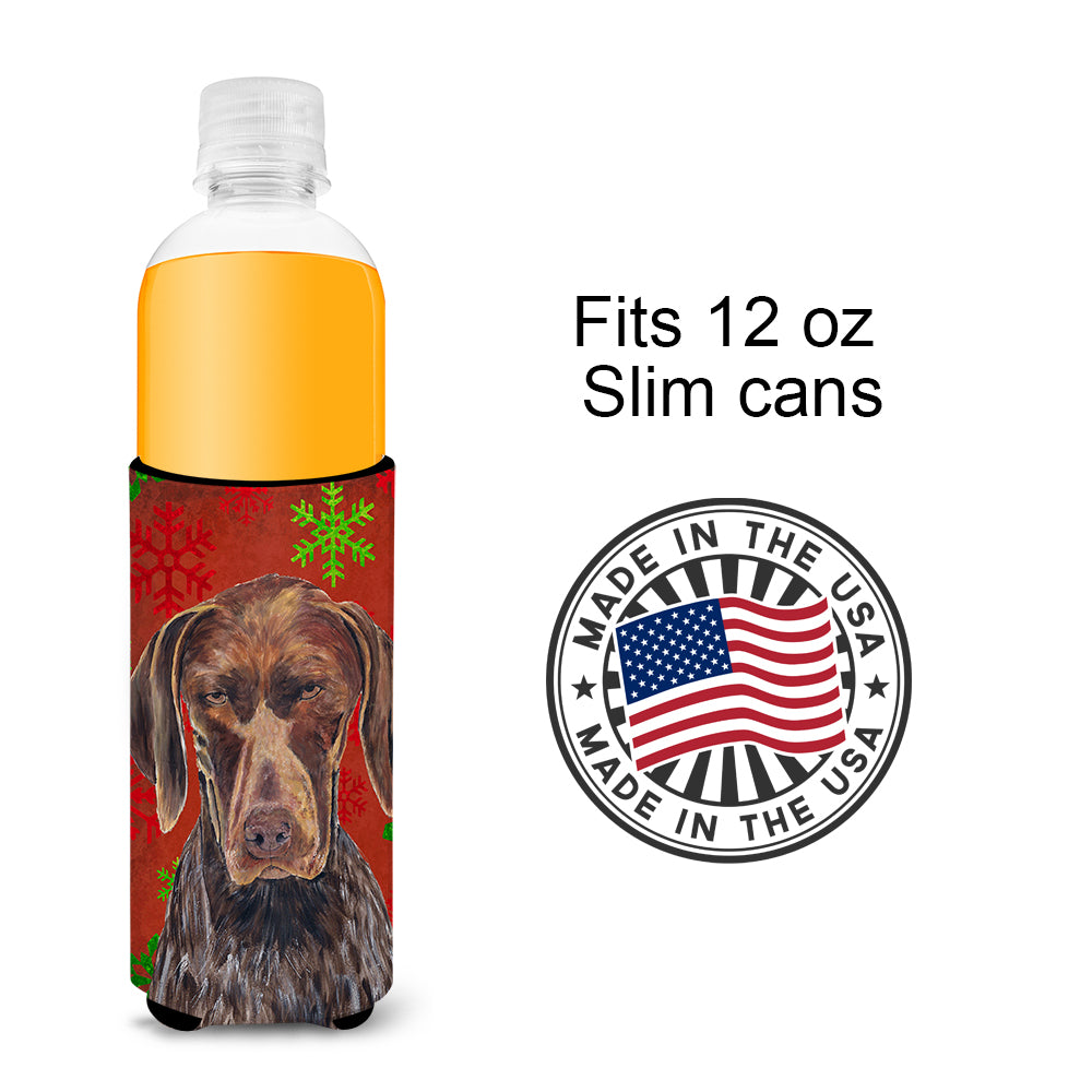 German Shorthaired Pointer Red  Snowflakes Holiday Christmas Ultra Beverage Insulators for slim cans SC9435MUK.