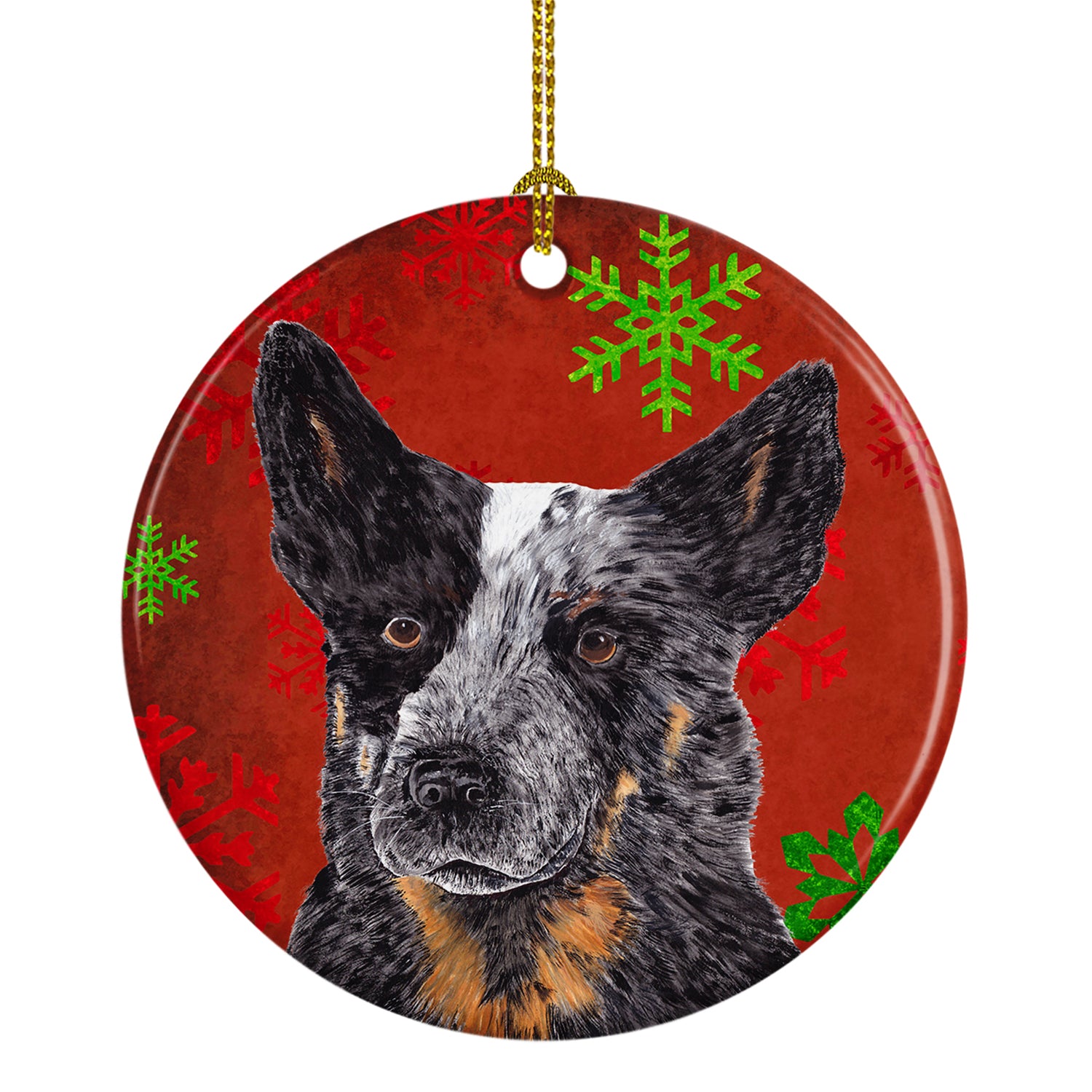 Australian Cattle Dog Red Snowflakes Holiday Christmas Ceramic Ornament SC9436 - the-store.com