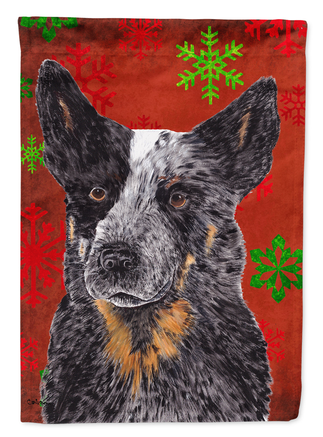 Australian Cattle Dog Red Green Snowflakes Holiday Christmas Flag  House Size