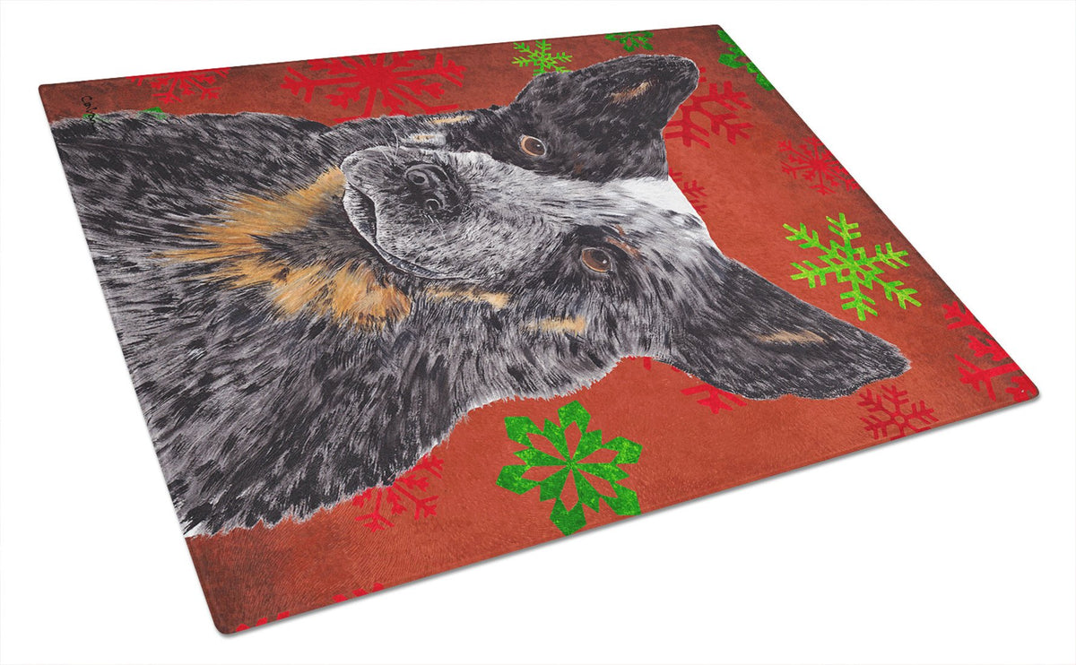 Australian Cattle Dog Red Green Snowflakes Christmas Glass Cutting Board Large by Caroline&#39;s Treasures