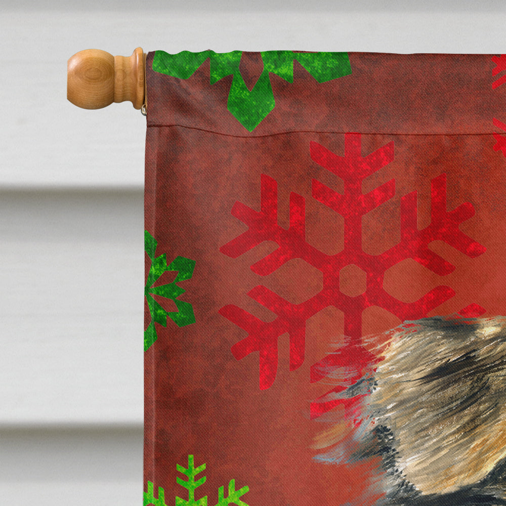 Australian Shepherd Red and Green Snowflakes Holiday Christmas Flag  House Size  the-store.com.