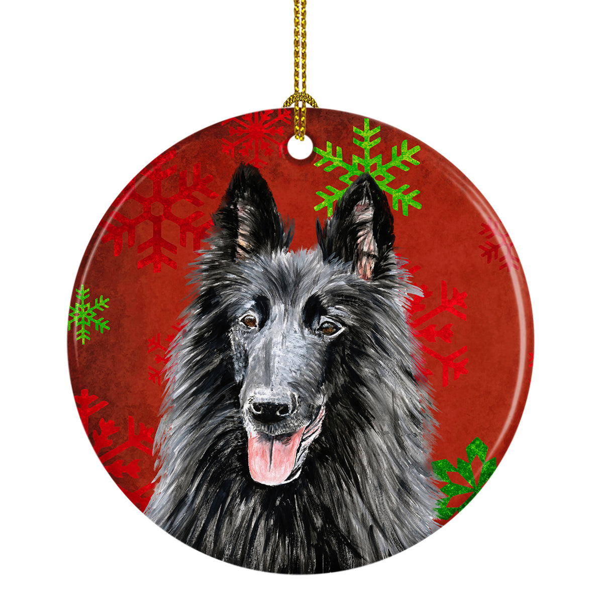 Belgian Sheepdog Red Snowflakes Holiday Christmas Ceramic Ornament SC9438 - the-store.com
