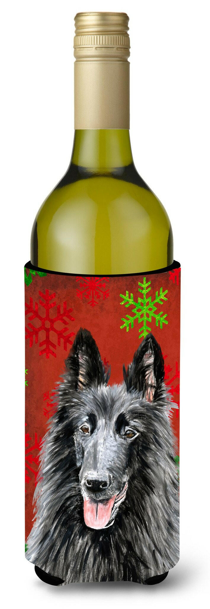 Belgian Sheepdog  Snowflakes Holiday Christmas Wine Bottle Beverage Insulator Beverage Insulator Hugger by Caroline&#39;s Treasures