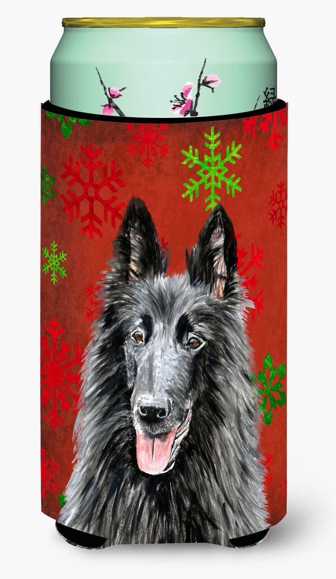 Belgian Sheepdog Snowflakes Holiday Christmas  Tall Boy Beverage Insulator Beverage Insulator Hugger by Caroline&#39;s Treasures