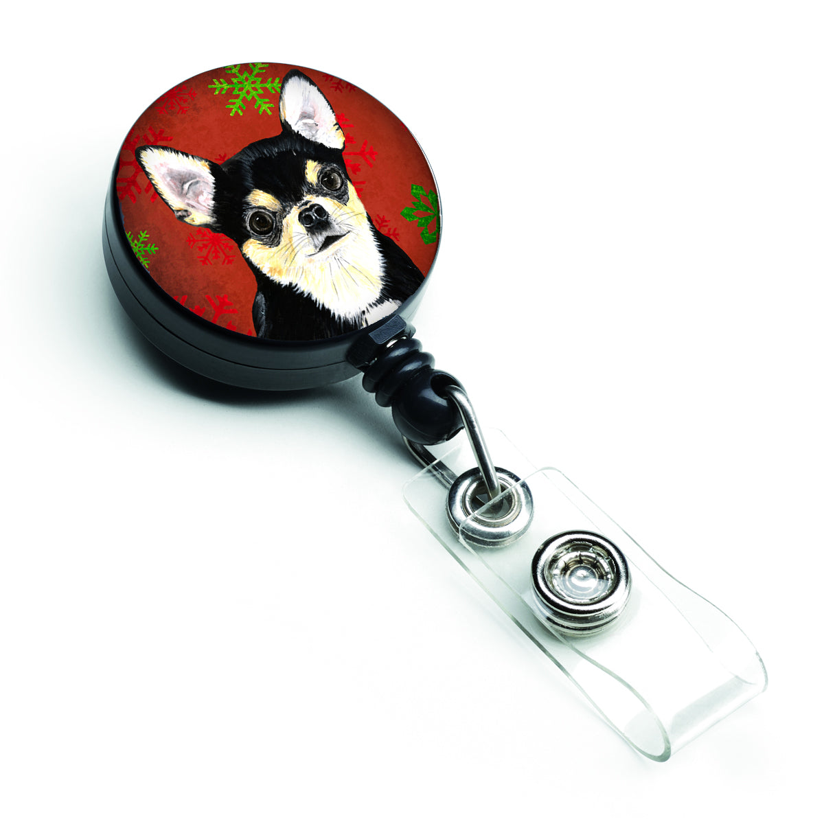 Chihuahua Red and Green Snowflakes Holiday Christmas Retractable Badge Reel SC9439BR  the-store.com.