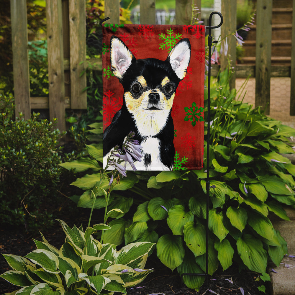 Chihuahua Red and Green Snowflakes Holiday Christmas Flag Garden Size.